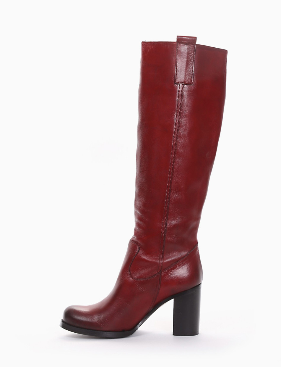 High heel boots heel 8 cm red leather