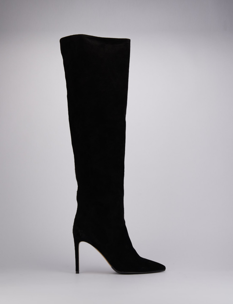 High heel boots heel 10 cm black chamois