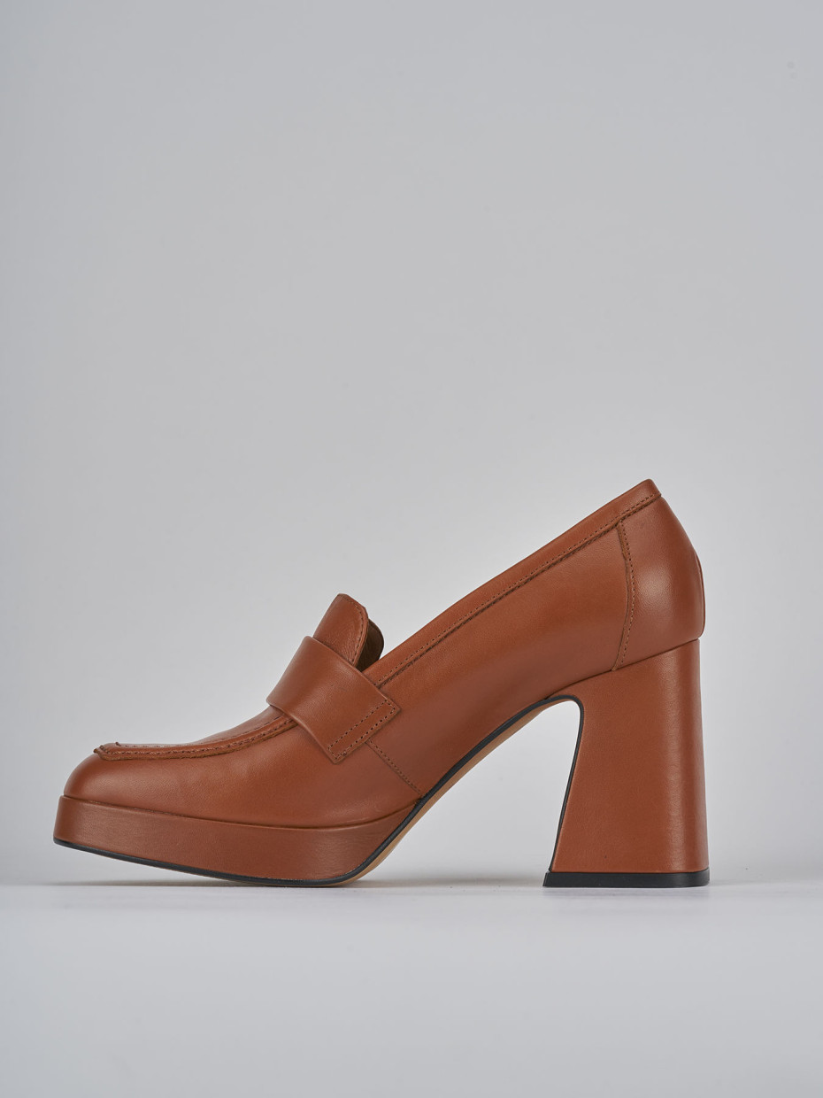 Mocassini tacco 8cm pelle marrone