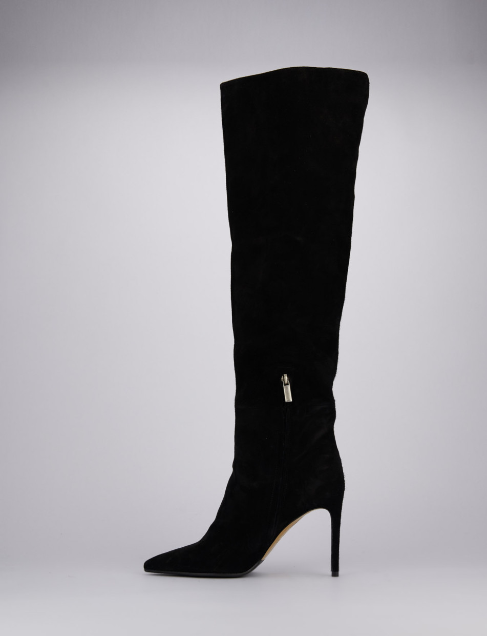 High heel boots heel 10 cm black chamois