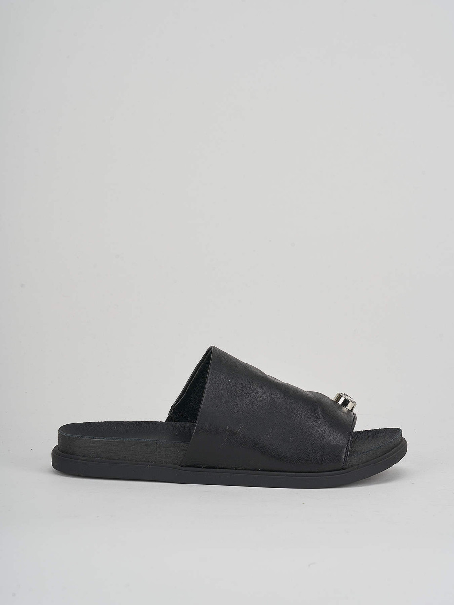 Slippers heel 1 cm black leather