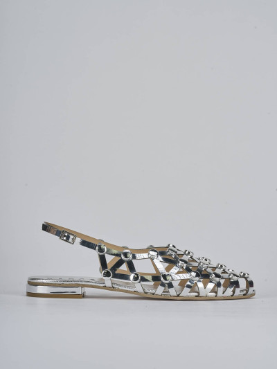 Low heel sandals heel 2 cm silver leather