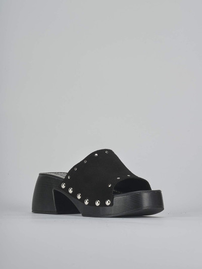 Ciabatte tacco 6cm camoscio nero