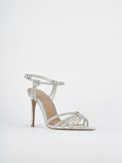 Sandali tacco 9cm pelle argento