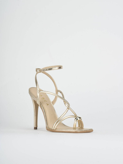 Sandali tacco 9cm laminato oro
