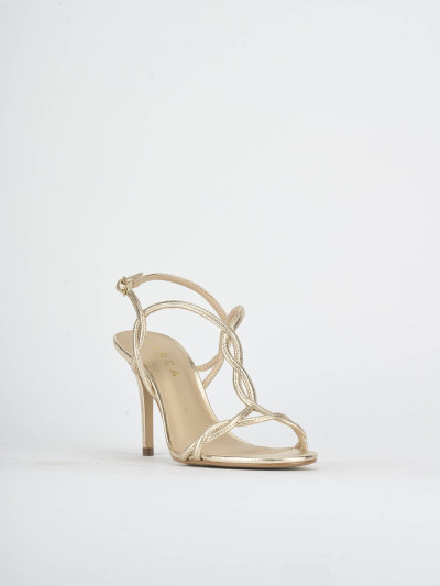 Sandali tacco 8cm laminato oro