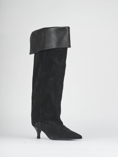 Stivali tacco 5cm camoscio nero