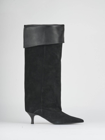 Stivali tacco 5cm camoscio nero
