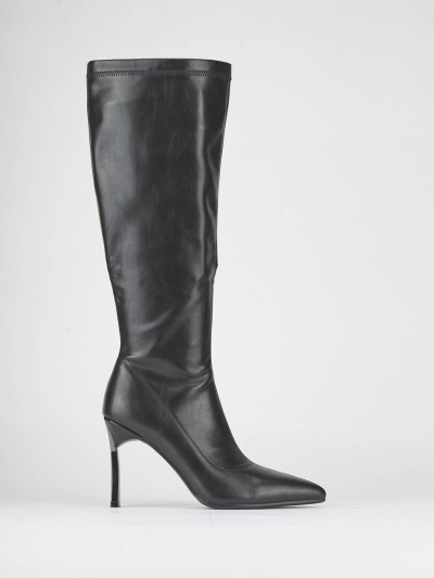 Stivali tacco 9cm pelle sostenibile nero