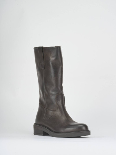 Low heel boots heel 4 cm dark brown leather