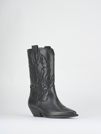 High heel boots heel 5 cm black leather