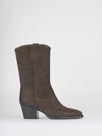 High heel boots heel 5 cm dark brown suede