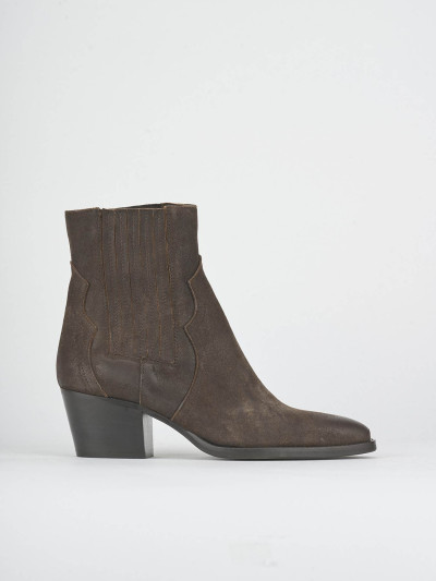 High heel ankle boots heel 6 cm dark brown suede