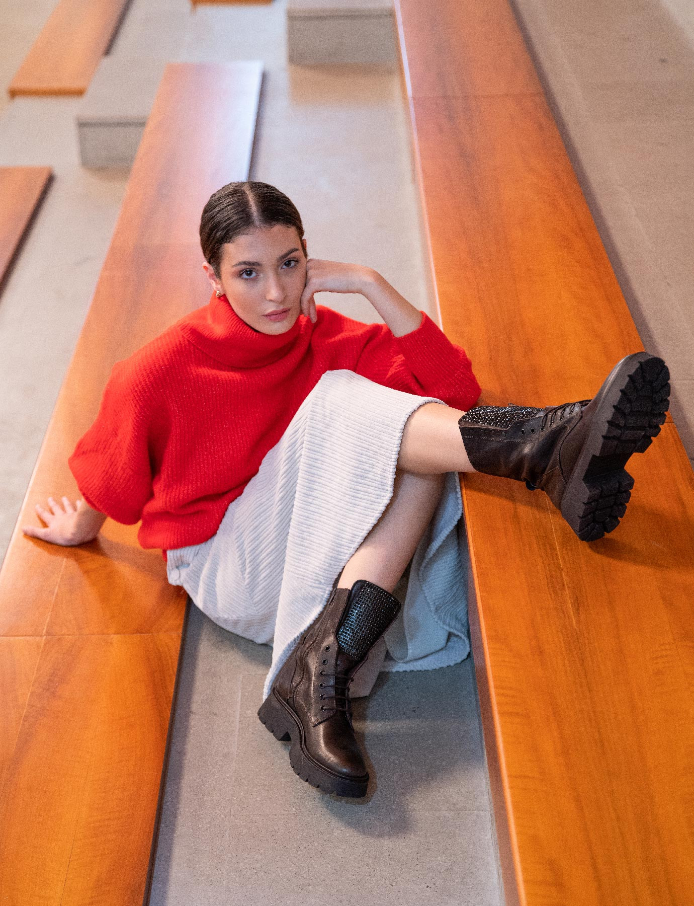 Heeled combat boots brown on sale