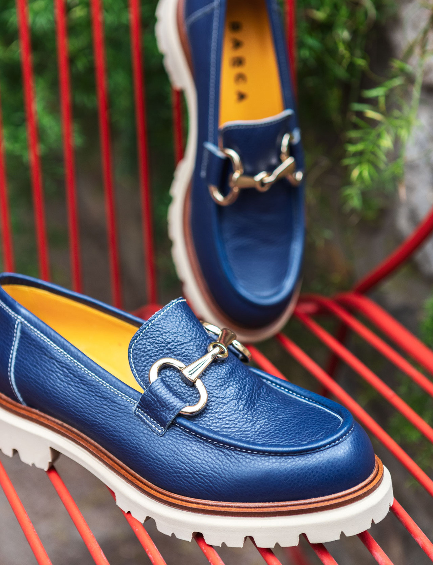 Loafers woman heel 2 cm blu leather | Barca Stores